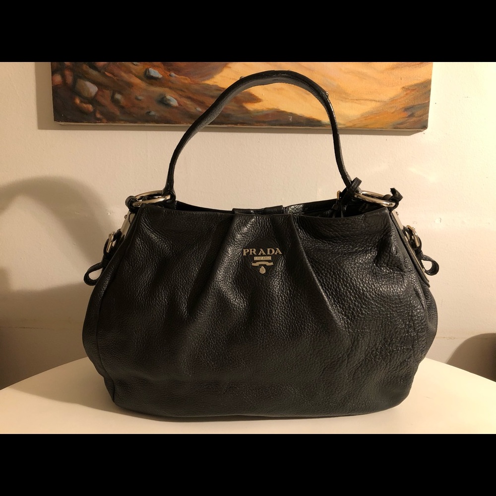 Prada hobo leather tote black